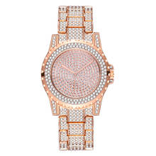 Relógio feminino quartz aço inoxidável, relógio de pulso totalmente diamante casual 2024 - compre barato