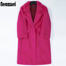 Nerazzurri Winter Long Hot Pink Faux Fur Coat Women Lapel Warm Thick Black Soft Fluffy Jacket Loose Stylish Korean Fashion 2022 2024 - buy cheap