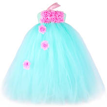 Vestido tutu de festa feito à mão para meninas 1-14 anos, de hortelã de tule, vestido floral para crianças, para aniversário, casamento, vestido de baile 2024 - compre barato