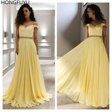 HONGFUYU-vestido De fiesta De gasa amarillo con cinturón De cuentas, vestido De fiesta con hombros descubiertos, vestido De noche elegante 2024 - compra barato