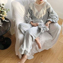 Woman Pajamas Winter Pyjamas Princess Sweet Sleepwear Long Sleeve Flannel Women Casual Pijamas Girl Home Clothing Warm 2024 - buy cheap