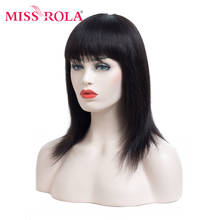 MISS ROLA-Peluca de cabello humano liso de Color, pelo corto brasileño no Remy, 100% Hiar, hecho a máquina, n. ° 99J, n. ° 1B 2024 - compra barato