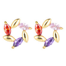 Fashion Women CZ Earrings Gold Color Multi-color Cubic Zirconia Stud Earrings Jewelry 2024 - buy cheap