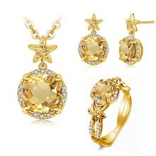 Szjinao-Colgante de flor de Conjunto de joyas de oro indefinido, conjunto de anillo y pendientes de boda, citrino, joyería fina, 14K Plata de Ley 925 auténtica 2024 - compra barato