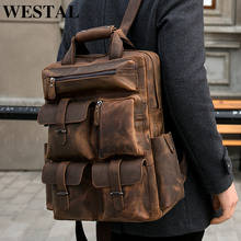 WESTAL men's backpack crazy horse genuine leather luxury brand designer schoolbag for 15 inch laptop bag tactical daypack men 2024 - buy cheap