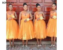 2021 Orange Bridesmaid Dresses Sweetheart Tulle South African A Line Elastic Satin Lace Up Back Black Girls Bridesmaid Dress 2024 - buy cheap