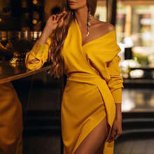 Dresses For Women 2022 Vestidos Elegantes Para Mujer Solid V Neck Slit Dress Vestidos Robe Femme 2024 - buy cheap