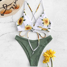 Sexy Tie Dye Bikini Sunflower Print Push Up Bandage Cross Swimsuit Women Bathing Suit Tube Top Thong Swimsuit Biquini 2020 2024 - buy cheap