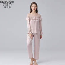 19 MM  100% Silk Pajamas Women Spring Autumn Lace Long-sleeved Sleepwear Pijamas Trousers Silk  Two-piece Suit 2024 - buy cheap