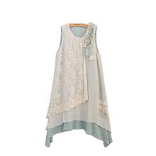 Vestido de verano de lino y algodón estilo Hippie Harajuku para mujer, vestido sin mangas de encaje con volantes, étnico bohemio 2024 - compra barato