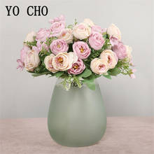 Yo cho flor artificial de 10 cabeças, mini buquê de rosas de seda, suprimentos de casamento para meninas, festa em casa, decoração de mesa 2024 - compre barato