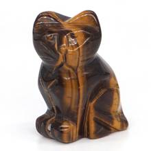 Estatuilla de gato de Gema Natural, piedra de ojo de tigre amarillo, estatua curativa de cristal, decoración de roca, 1,5" 2024 - compra barato