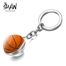 SIAN Cute Basketball Baseball Soccer Keychain Transparent Double Side Glass Ball Pendant Key Chain for Men Women Sport Team Gift 2024 - buy cheap