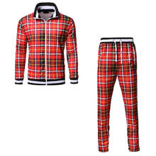 tracksuit men autumn fashion Plaid tracksuit casual 2 Pieces Sets Men's jacket+pants men's sportswear sports suit 2024 - buy cheap