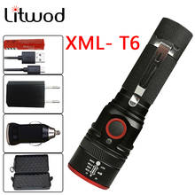 Litwod-linterna Led Z201511 XML-T6 Linterna recargable con USB con zoom, 4 modos, 18650, con cable USB, para acampar 2024 - compra barato