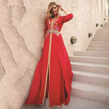 Красный марокканский кафтан, искусственное вечернее платье, трапециевидная Женская Аппликация, Дубай, Арабская, Турция, Abaya, исламское платье 2024 - купить недорого