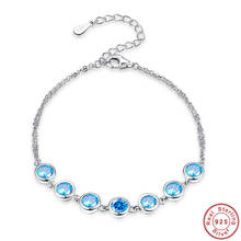 Ocean Blue 925 Sterling Silver Charm Bracelets 2 Lay chain Women party pulseras Length 7.99inch 2024 - купить недорого