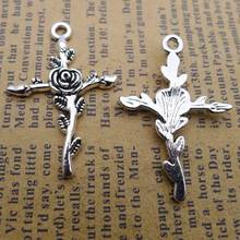 100pcs Flower Cross Charms 24mm x 35mm DIY Jewelry Making Pendant antique silver color 2024 - buy cheap