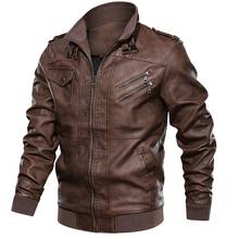Jaqueta de couro ecológico masculina, jaqueta casual com zíper oblíquo para motociclista, tamanho europeu 3xl, outono 2020 2024 - compre barato