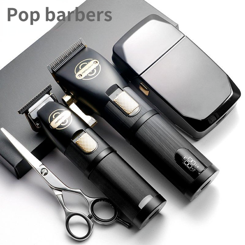 POP Barbers Professional Hair Clippers Rechargeable Shaving Hair Trimmer Cutting LCD Display Machine Haircut Titanium Blade 2022 - купить недорого