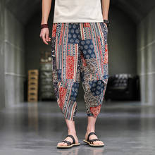 Pantalones bombachos de estilo japonés para hombre, pantalones con estampado bohemio, ropa asiática, moda urbana de Hip Hop, pantalones holgados de pierna ancha para playa 2024 - compra barato