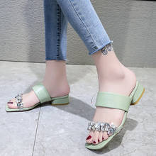 Rimocy Transparent Pvc Rhinestone Slippers Women for Summer Casual Pu Leather Square Heel Slides Woman Vacation Sandals Mujer 2024 - buy cheap