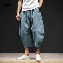 Chinese Style Men's Cotton Linen Cropped Trousers Men's Summer Loose Plus Size Bloomers Ethnic Wide Leg Harem Casual Pants 2024 - buy cheap