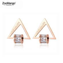 ZooMango Stainless Steel Triangle Love Trendy Earrings Jewelry For Girls Rose Gold White/Black Cubic Zirconia Earring ZE19042 2024 - buy cheap