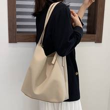 Bolsa de mão de couro macio para mulheres, bolsa de ombro grande feminina de cor sólida, em forma de balde 2024 - compre barato