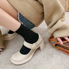 Zapatos de tacón alto Mary Janes para mujer, calzado informal de piel, estilo japonés, Vintage, con hebilla, suela gruesa 2024 - compra barato