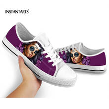 INSTANTARTS The Day of The Death Printing Flats Shoes Girls Casual Vulcanized Shoes Brand Design Lace Up Sneakers Light Weight 2024 - buy cheap