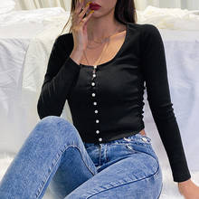 2020 New O Neck Women Black Crop Top Long Sleeve Solid Streetwear Lady Slim Knitted Spring Casual Party T Shirt 2024 - buy cheap