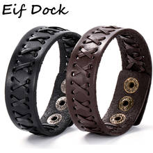 Eif Dock-pulsera de cuero ajustable Vintage para hombre y mujer, brazalete sencillo con amuleto cruzado, envío directo 2024 - compra barato