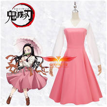 Anime Demon Slayer: Kimetsu No Yaiba Kamado Nezuko Cosplay Costume Adult Women Summer Dress XS-XL Lolita Pink Gown Halloween COS 2024 - buy cheap