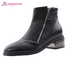 Lasyarrow-Botas de tacón cuadrado medio con decoración de Metal para mujer, botines informales con cremallera y punta redonda, J974, otoño e invierno, 2020 2024 - compra barato