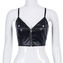 Women's Sexy Punk Style PU Leather Sleeveless Vest Lapel Zip Closure Fashion Short Top Backless Rock Black Sleeveless Tank Tops 2024 - buy cheap