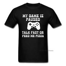 My Game Is Paused Talk Fast Or Feed Me Pizza T Shirt Funny Saying T-shirt Men Black White Clothing Gamer Tshirt Summer 2024 - buy cheap