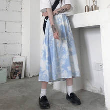 Saia azul estilo coreano, saia fofa de cano médio feminina moda verão 2024 - compre barato