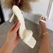 Sandalias de tacón alto con punta cuadrada para mujer, zapatos informales de 9CM, a la moda, para verano, 2021 2024 - compra barato