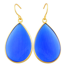 FYJS Unique Light Yellow Gold Color Water Drop Blue Cat Eye Stone Earrings for Christmas Gift 2024 - buy cheap