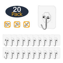 20Pcs Transparent Wall Hooks Waterproof Oilproof Self Adhesive Hooks Reusable Seamless Hanging Hook For Kitchen Bathroom Office 2024 - buy cheap