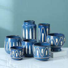 Новая домашняя мягкая керамическая ваза Ins, креативная синяя декоративная ваза для гостиной, обеденного стола, спальни 2024 - купить недорого