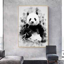 Pintura en lienzo de Arte de bambú para decoración del hogar, cuadro decorativo para sala de estar, carteles e impresiones de animales, bonito Panda que come en la pared 2024 - compra barato