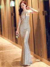 YIDINGZS Women See through Sexy Party Maxi Dress Silver Sequin Evening Dress YD16363 2024 - buy cheap