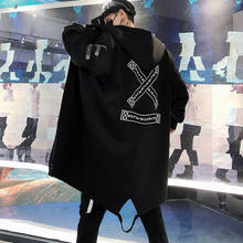 Abrigo negro de Hip Hop para hombre, ropa de calle informal divertida, chaqueta coreana holgada, Sudadera con capucha de calle de otoño 2024 - compra barato