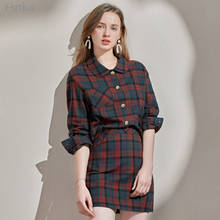 ARTKA-Conjunto de dos piezas de camisa a cuadros Vintage para mujer, traje de algodón de 100%, Falda corta de cintura alta, SA25017C, primavera 2021 2024 - compra barato