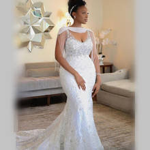 South African Wedding Dresses Mermaid V-neck Tulle Appliques Lace Beaded Boho Vestido De Noiva Wedding Gown Bridal Dresses 2024 - buy cheap
