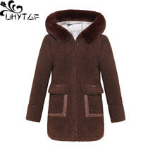 UHYTGF Quality Sheep Shearing Winter Woolen Coat Womens Fashion Hooded Casual Warm Jacket Elegant Mom 5XL Plus Size Outwear 1468 2024 - buy cheap