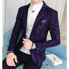 2020 Purple Prom Luxury Blazer for Men Floral Printing Suit Blazers Single Button Party Male Nightclub Slim Wedding Suit Jacket 2024 - buy cheap