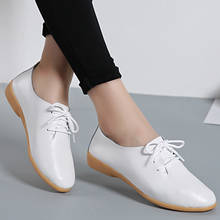 2021 Spring Women Oxford Shoes Ballerina Flats Shoes Women Genuine Leather Shoes Moccasins Lace Up Loafers White Shoes Size35-44 2024 - buy cheap